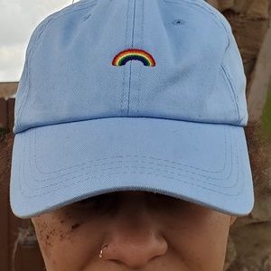 Blue hat with rainbow